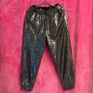 Gunmetal/ Silver Sequin Jogger Pants